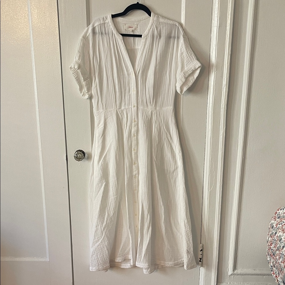XiRENA White Button-Front Midi Dress Size M